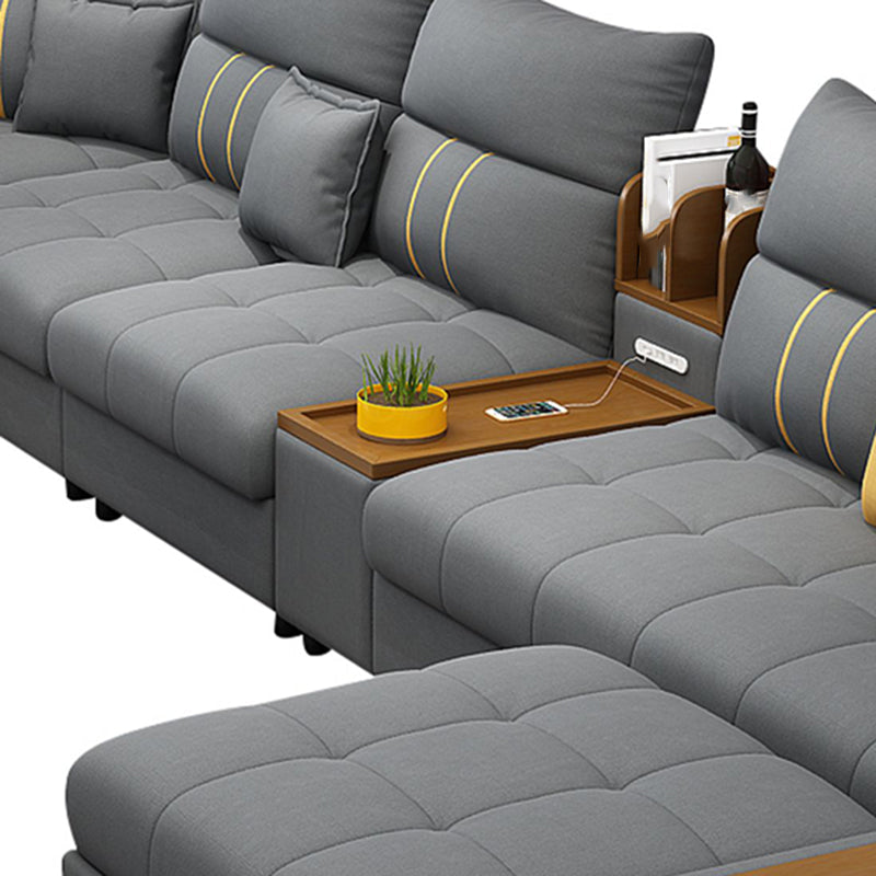 Square Arm Cotton Blend and Faux Leather Sectionals Sofas with Storage Clearhalo 'furn' 'furn_sectionals' 'Furniture' 'furniture_sectionals' 'kitchen' 'kitchen_sectionals' 'Living Room Furniture' 'Sectionals' 4822545