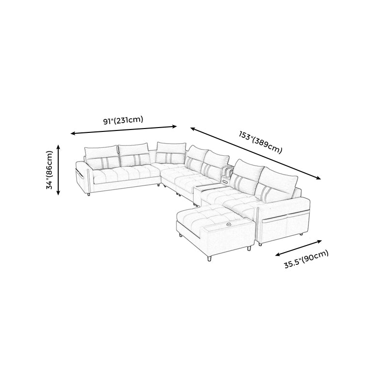 Square Arm Cotton Blend and Faux Leather Sectionals Sofas with Storage Clearhalo 'furn' 'furn_sectionals' 'Furniture' 'furniture_sectionals' 'kitchen' 'kitchen_sectionals' 'Living Room Furniture' 'Sectionals' 4822547