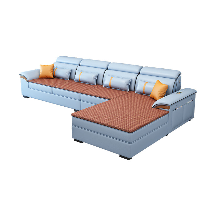 Storage Cushion Back 4-Seater L-Shape Sectional Sofa with Chaise Light Blue Clearhalo 'furn' 'furn_sectionals' 'Furniture' 'furniture_sectionals' 'kitchen' 'kitchen_sectionals' 'Living Room Furniture' 'Sectionals' 4822550