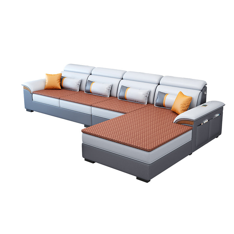 Storage Cushion Back 4-Seater L-Shape Sectional Sofa with Chaise Dark Grey Light Grey Clearhalo 'furn' 'furn_sectionals' 'Furniture' 'furniture_sectionals' 'kitchen' 'kitchen_sectionals' 'Living Room Furniture' 'Sectionals' 4822555