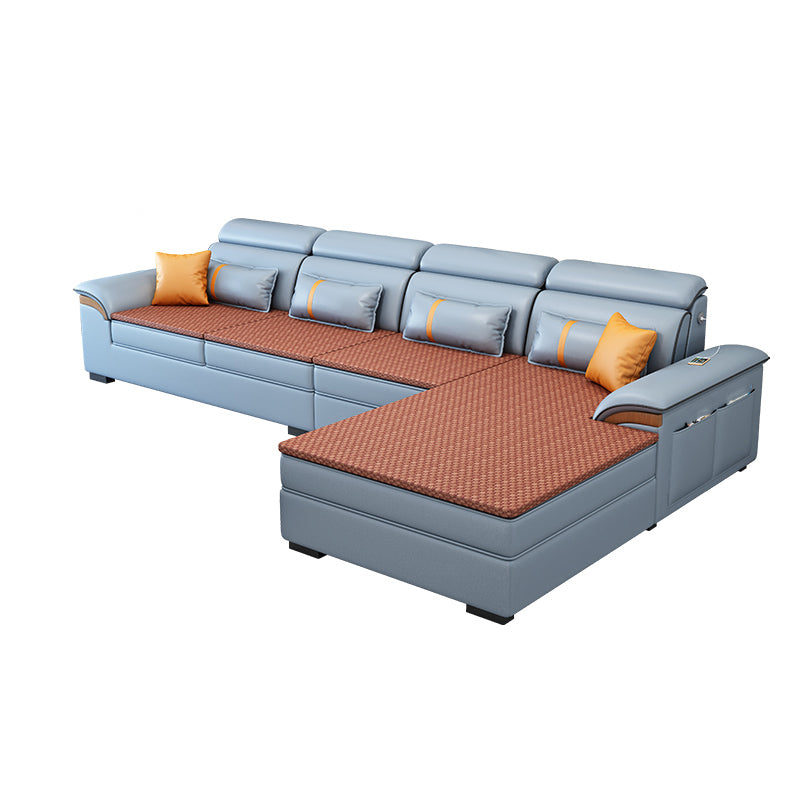 Storage Cushion Back 4-Seater L-Shape Sectional Sofa with Chaise Lake Blue Clearhalo 'furn' 'furn_sectionals' 'Furniture' 'furniture_sectionals' 'kitchen' 'kitchen_sectionals' 'Living Room Furniture' 'Sectionals' 4822558