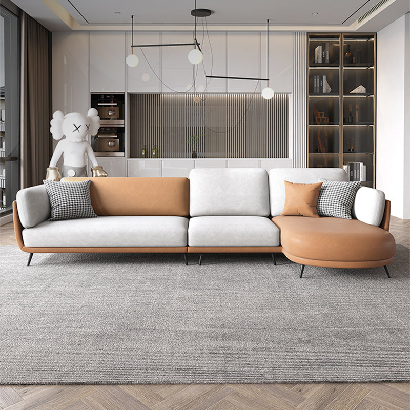 Faux Leather Scandinavian L-Shape Sectional with Pillowed Back Cushions Clearhalo 'furn' 'furn_sectionals' 'Furniture' 'furniture_sectionals' 'kitchen' 'kitchen_sectionals' 'Living Room Furniture' 'Sectionals' 4822563