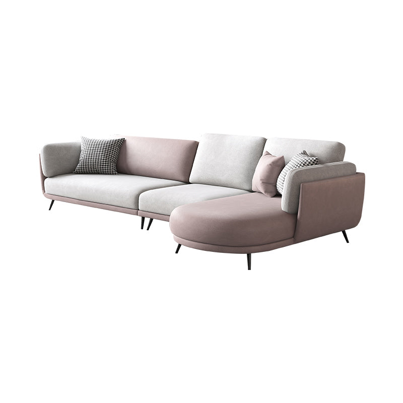 Faux Leather Scandinavian L-Shape Sectional with Pillowed Back Cushions Pink-White Clearhalo 'furn' 'furn_sectionals' 'Furniture' 'furniture_sectionals' 'kitchen' 'kitchen_sectionals' 'Living Room Furniture' 'Sectionals' 4822564