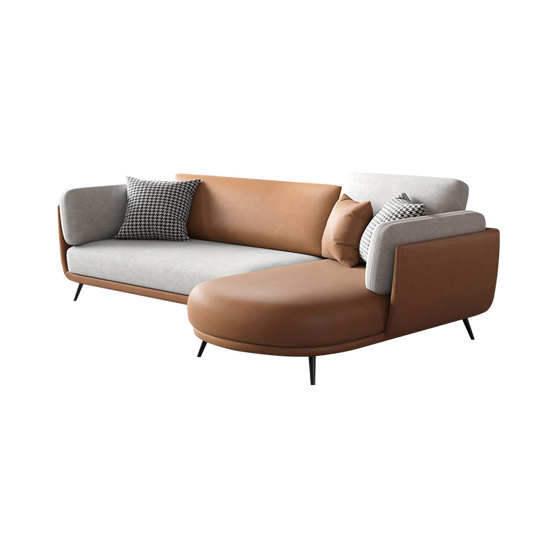 Faux Leather Scandinavian L-Shape Sectional with Pillowed Back Cushions 106"L x 70"W x 37"H White-Saffron Clearhalo 'furn' 'furn_sectionals' 'Furniture' 'furniture_sectionals' 'kitchen' 'kitchen_sectionals' 'Living Room Furniture' 'Sectionals' 4822567