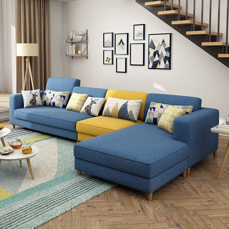 Faux Leather Contemporary Modular Sectional for Four People with Storage Blue-Yellow Clearhalo 'furn' 'furn_sectionals' 'Furniture' 'furniture_sectionals' 'kitchen' 'kitchen_sectionals' 'Living Room Furniture' 'Sectionals' 4822594