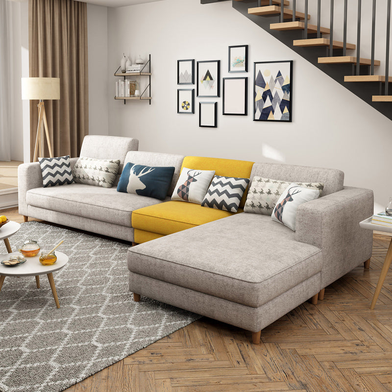Faux Leather Contemporary Modular Sectional for Four People with Storage Light Gray-Yellow Clearhalo 'furn' 'furn_sectionals' 'Furniture' 'furniture_sectionals' 'kitchen' 'kitchen_sectionals' 'Living Room Furniture' 'Sectionals' 4822598