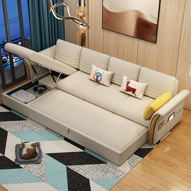 Cotton Blend and Faux Leather Convertible Sectionals Sofas with Storage in Yellow Clearhalo 'furn' 'furn_sectionals' 'Furniture' 'furniture_sectionals' 'kitchen' 'kitchen_sectionals' 'Living Room Furniture' 'Sectionals' 4822613