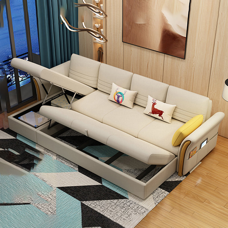 Cotton Blend and Faux Leather Convertible Sectionals Sofas with Storage in Yellow Clearhalo 'furn' 'furn_sectionals' 'Furniture' 'furniture_sectionals' 'kitchen' 'kitchen_sectionals' 'Living Room Furniture' 'Sectionals' 4822614