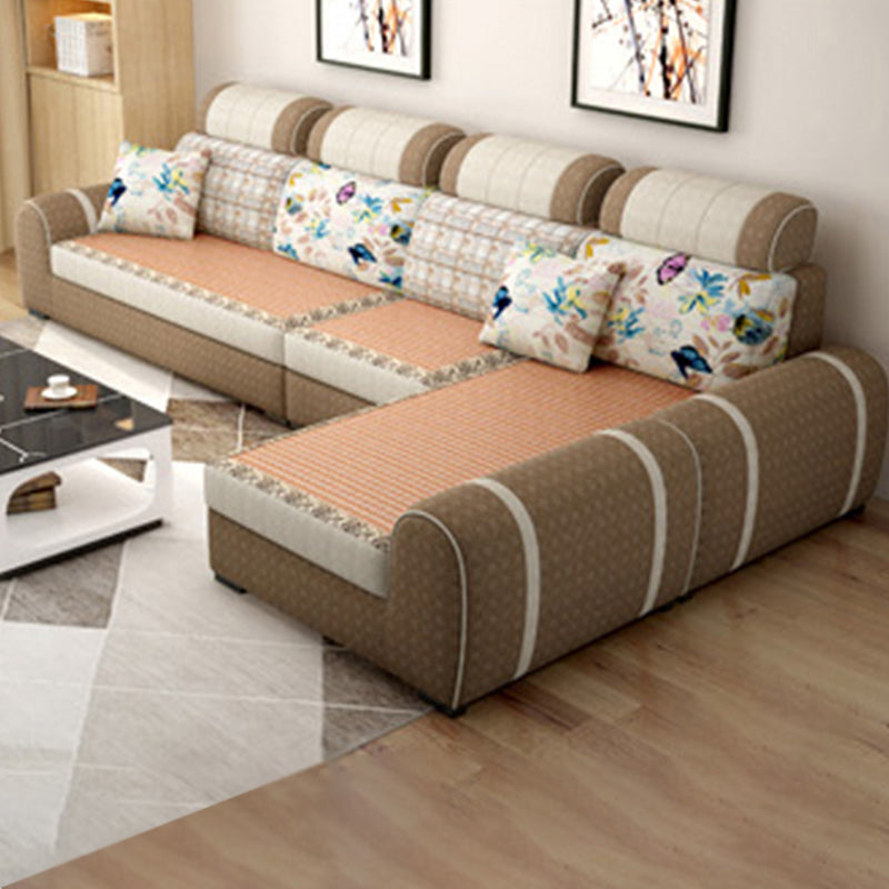 120.08"L x 70.87"W x 37.4"H Farmhouse Fabric Cushion Back Sectionals with Pillows Coffee Clearhalo 'furn' 'furn_sectionals' 'Furniture' 'furniture_sectionals' 'kitchen' 'kitchen_sectionals' 'Living Room Furniture' 'Sectionals' 4822665