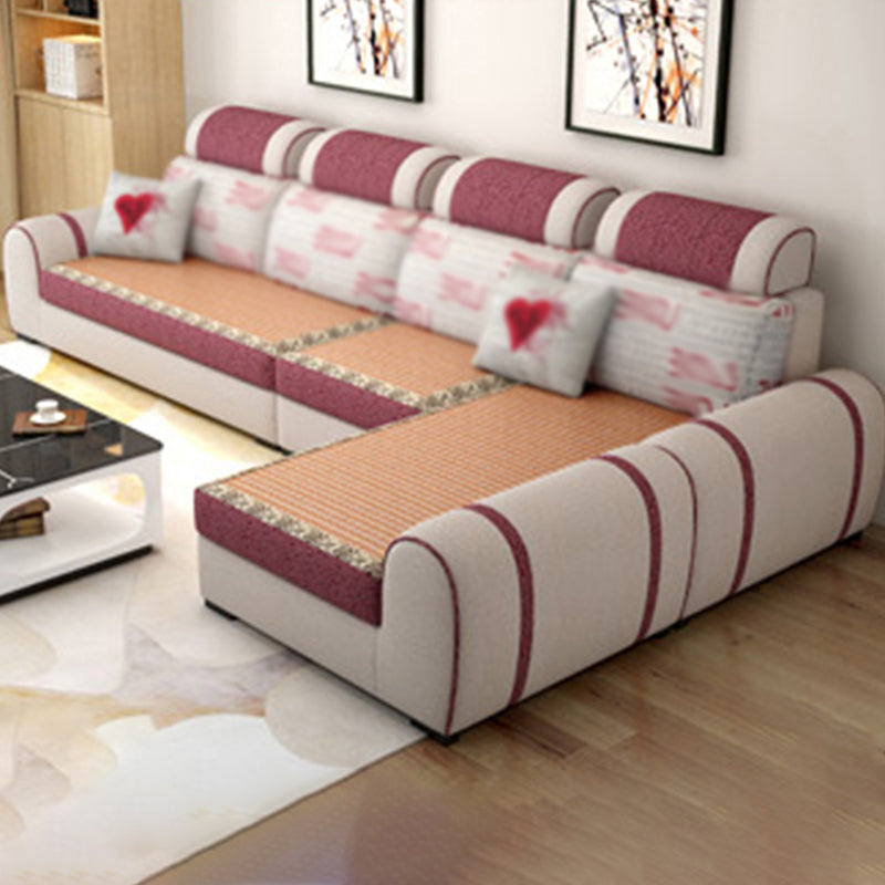 120.08"L x 70.87"W x 37.4"H Farmhouse Fabric Cushion Back Sectionals with Pillows Burgundy Clearhalo 'furn' 'furn_sectionals' 'Furniture' 'furniture_sectionals' 'kitchen' 'kitchen_sectionals' 'Living Room Furniture' 'Sectionals' 4822666