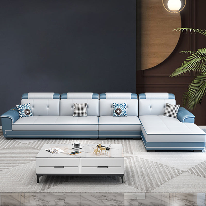 133.07" L x 70.86" W x 35.43" H Stain-Resistant Faux Leather Pillow Top Arm Sectionals Blue-Gray Clearhalo 'furn' 'furn_sectionals' 'Furniture' 'furniture_sectionals' 'kitchen' 'kitchen_sectionals' 'Living Room Furniture' 'Sectionals' 4822678