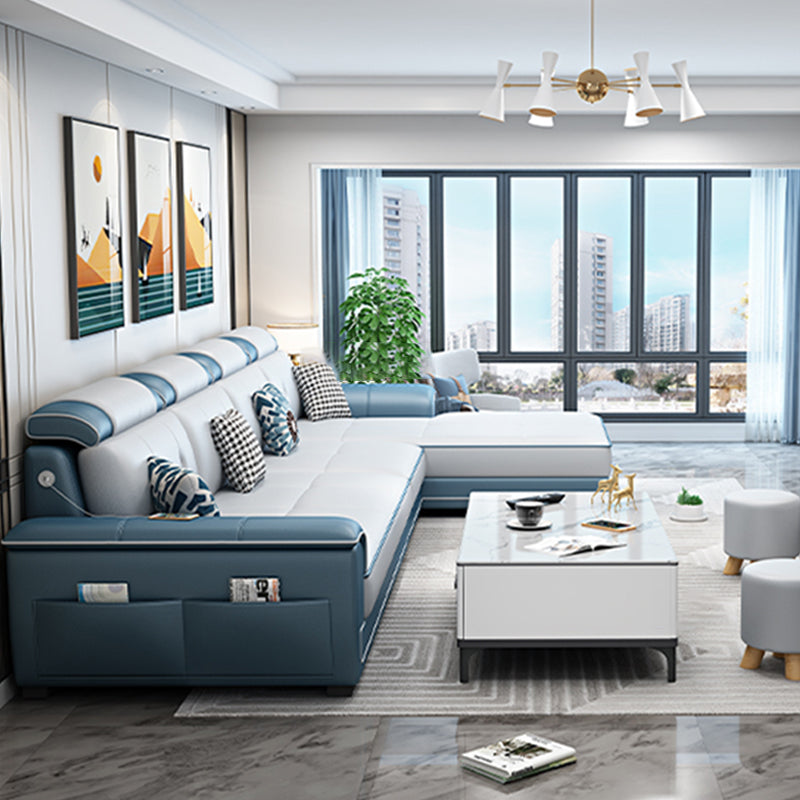 133.07" L x 70.86" W x 35.43" H Stain-Resistant Faux Leather Pillow Top Arm Sectionals Clearhalo 'furn' 'furn_sectionals' 'Furniture' 'furniture_sectionals' 'kitchen' 'kitchen_sectionals' 'Living Room Furniture' 'Sectionals' 4822680