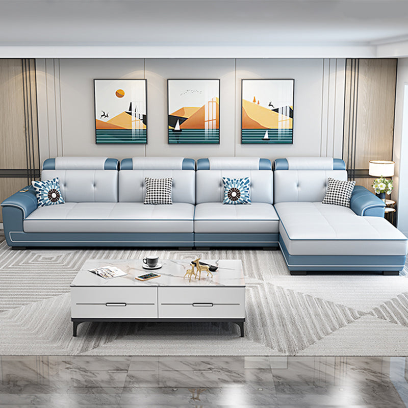 133.07" L x 70.86" W x 35.43" H Stain-Resistant Faux Leather Pillow Top Arm Sectionals Clearhalo 'furn' 'furn_sectionals' 'Furniture' 'furniture_sectionals' 'kitchen' 'kitchen_sectionals' 'Living Room Furniture' 'Sectionals' 4822685