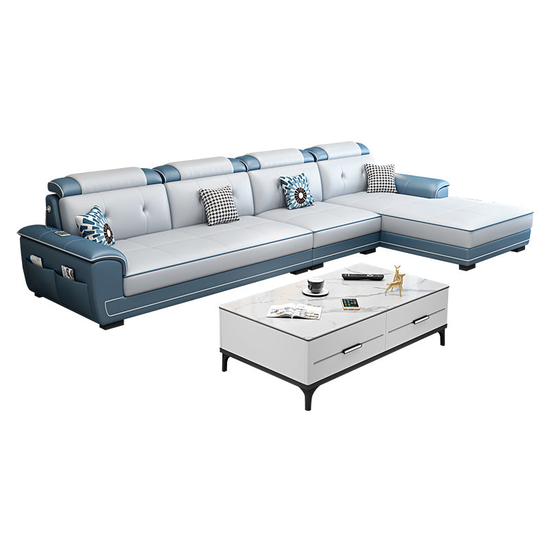 133.07" L x 70.86" W x 35.43" H Stain-Resistant Faux Leather Pillow Top Arm Sectionals Clearhalo 'furn' 'furn_sectionals' 'Furniture' 'furniture_sectionals' 'kitchen' 'kitchen_sectionals' 'Living Room Furniture' 'Sectionals' 4822688