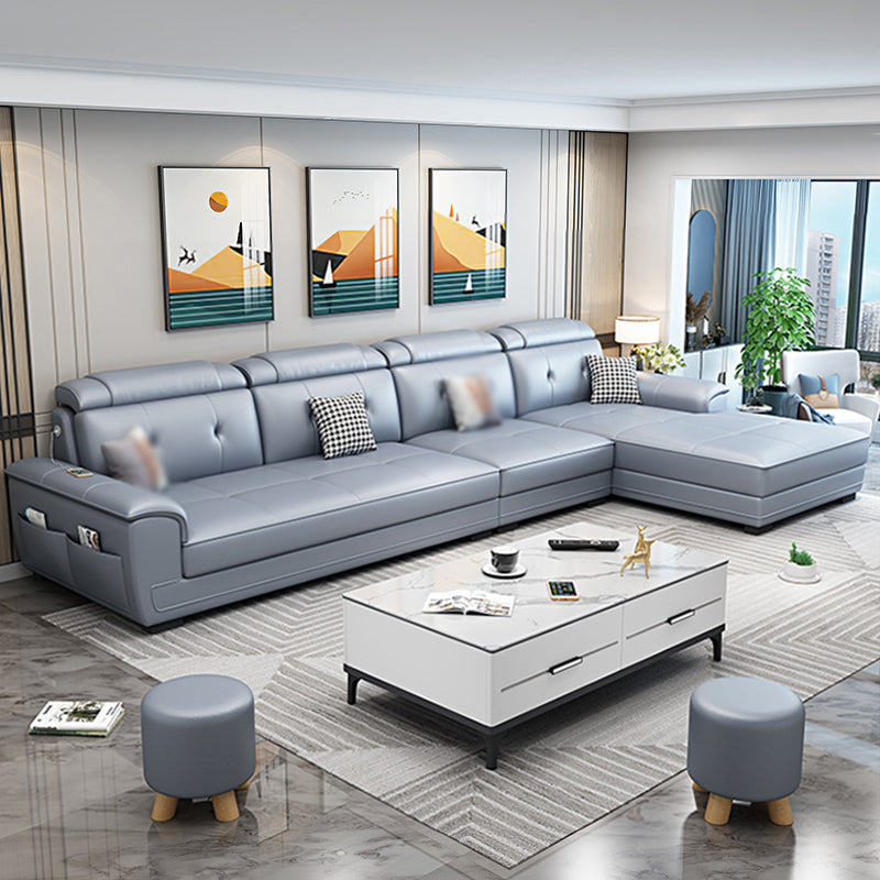 133.07" L x 70.86" W x 35.43" H Stain-Resistant Faux Leather Pillow Top Arm Sectionals Light Gray Clearhalo 'furn' 'furn_sectionals' 'Furniture' 'furniture_sectionals' 'kitchen' 'kitchen_sectionals' 'Living Room Furniture' 'Sectionals' 4822690