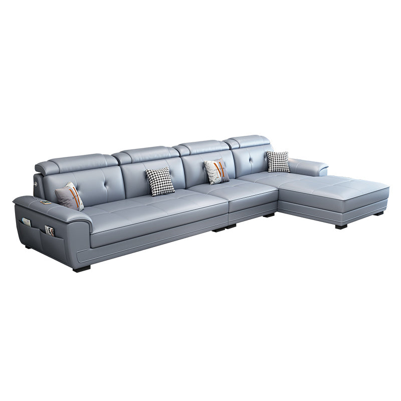 133.07" L x 70.86" W x 35.43" H Stain-Resistant Faux Leather Pillow Top Arm Sectionals Clearhalo 'furn' 'furn_sectionals' 'Furniture' 'furniture_sectionals' 'kitchen' 'kitchen_sectionals' 'Living Room Furniture' 'Sectionals' 4822694