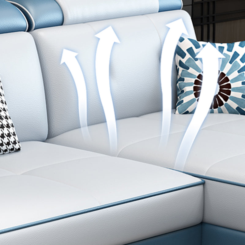 133.07" L x 70.86" W x 35.43" H Stain-Resistant Faux Leather Pillow Top Arm Sectionals Clearhalo 'furn' 'furn_sectionals' 'Furniture' 'furniture_sectionals' 'kitchen' 'kitchen_sectionals' 'Living Room Furniture' 'Sectionals' 4822696