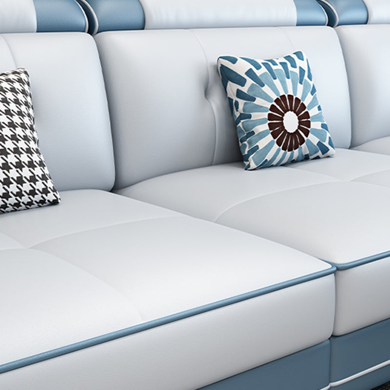 133.07" L x 70.86" W x 35.43" H Stain-Resistant Faux Leather Pillow Top Arm Sectionals Clearhalo 'furn' 'furn_sectionals' 'Furniture' 'furniture_sectionals' 'kitchen' 'kitchen_sectionals' 'Living Room Furniture' 'Sectionals' 4822697