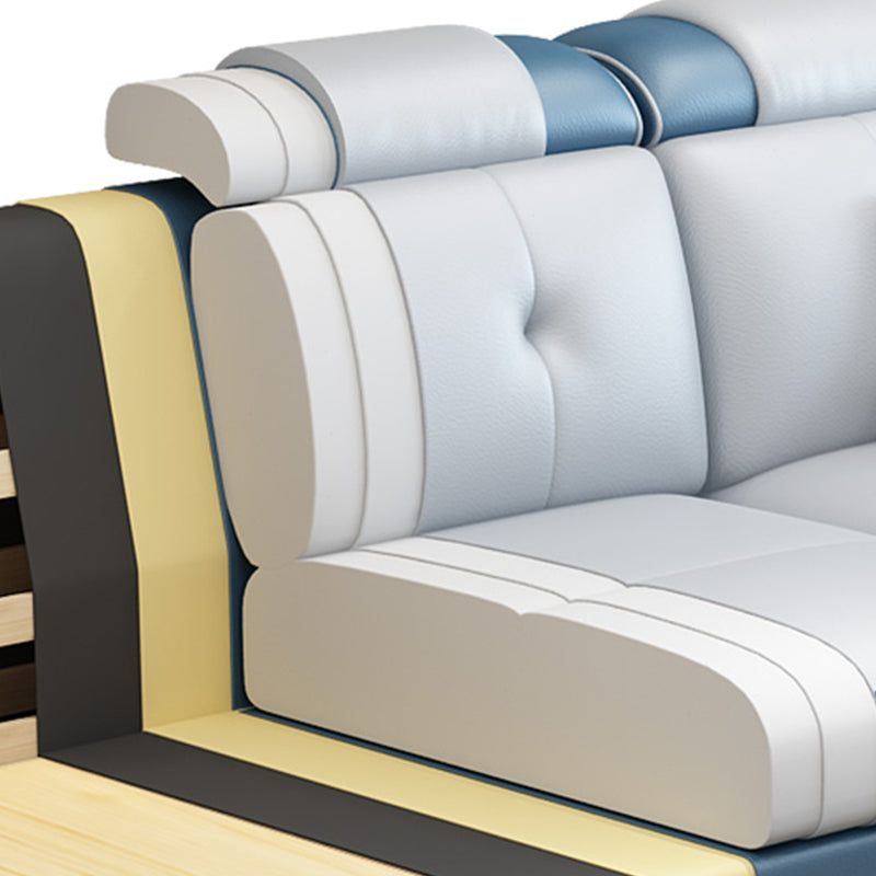 133.07" L x 70.86" W x 35.43" H Stain-Resistant Faux Leather Pillow Top Arm Sectionals Clearhalo 'furn' 'furn_sectionals' 'Furniture' 'furniture_sectionals' 'kitchen' 'kitchen_sectionals' 'Living Room Furniture' 'Sectionals' 4822698