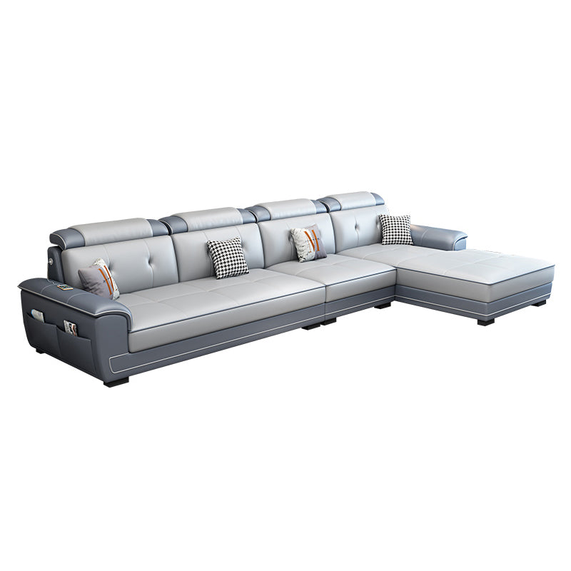 133.07" L x 70.86" W x 35.43" H Stain-Resistant Faux Leather Pillow Top Arm Sectionals Clearhalo 'furn' 'furn_sectionals' 'Furniture' 'furniture_sectionals' 'kitchen' 'kitchen_sectionals' 'Living Room Furniture' 'Sectionals' 4822703