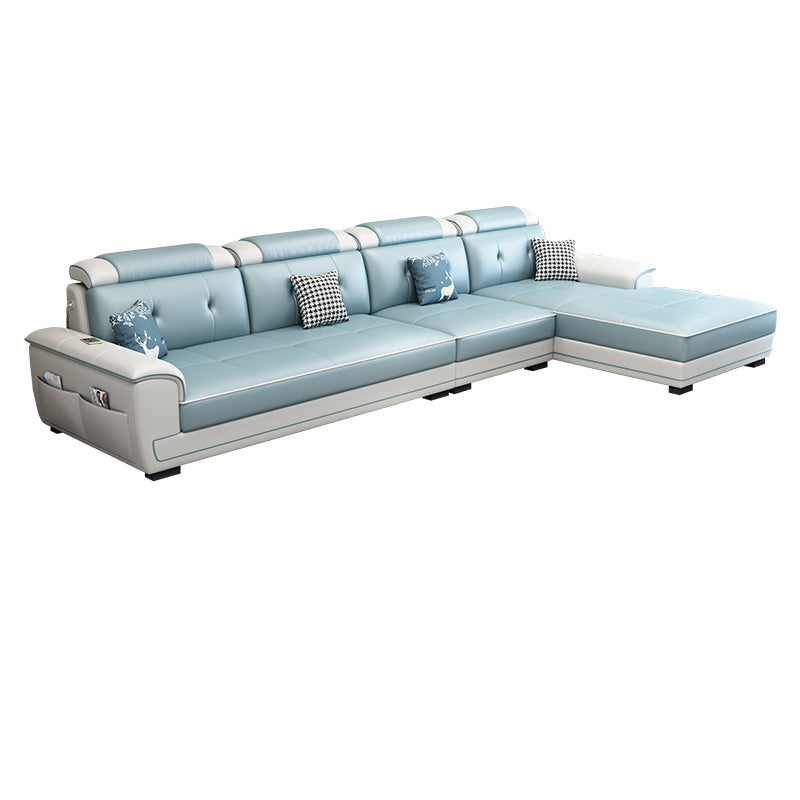 133.07" L x 70.86" W x 35.43" H Stain-Resistant Faux Leather Pillow Top Arm Sectionals Clearhalo 'furn' 'furn_sectionals' 'Furniture' 'furniture_sectionals' 'kitchen' 'kitchen_sectionals' 'Living Room Furniture' 'Sectionals' 4822707