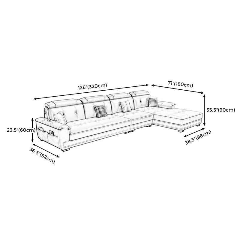 133.07" L x 70.86" W x 35.43" H Stain-Resistant Faux Leather Pillow Top Arm Sectionals Clearhalo 'furn' 'furn_sectionals' 'Furniture' 'furniture_sectionals' 'kitchen' 'kitchen_sectionals' 'Living Room Furniture' 'Sectionals' 4822711