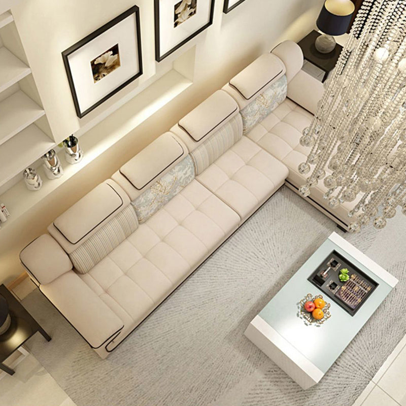 Cream Contemporary Pillow Top Arm Sectional for Living Room, Apartment 141"L x 69"W x 40.5"H Faux Leather Clearhalo 'furn' 'furn_sectionals' 'Furniture' 'furniture_sectionals' 'kitchen' 'kitchen_sectionals' 'Living Room Furniture' 'Sectionals' 4822714