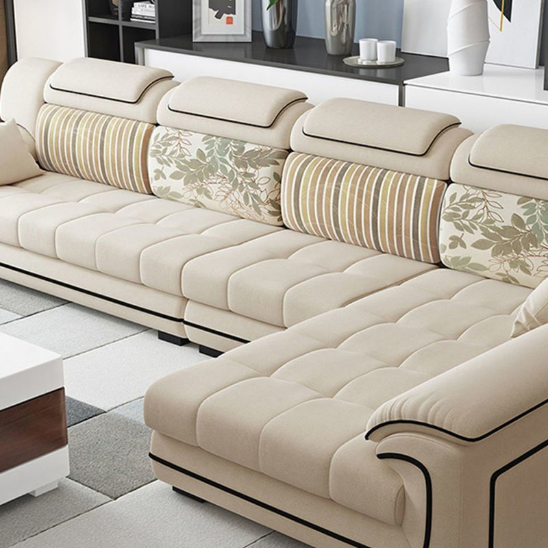 Cream Contemporary Pillow Top Arm Sectional for Living Room, Apartment Clearhalo 'furn' 'furn_sectionals' 'Furniture' 'furniture_sectionals' 'kitchen' 'kitchen_sectionals' 'Living Room Furniture' 'Sectionals' 4822720