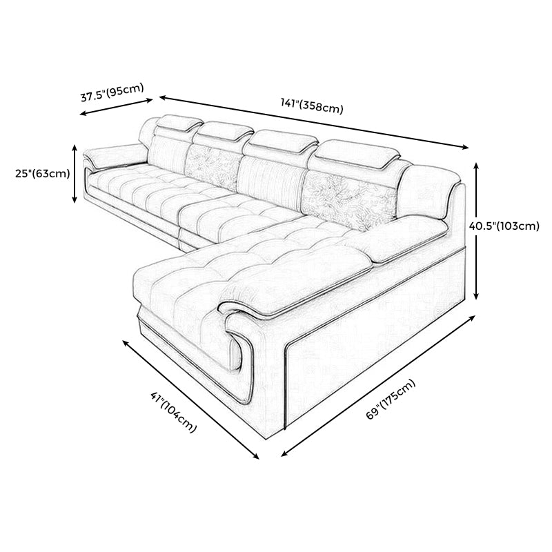 Cream Contemporary Pillow Top Arm Sectional for Living Room, Apartment Clearhalo 'furn' 'furn_sectionals' 'Furniture' 'furniture_sectionals' 'kitchen' 'kitchen_sectionals' 'Living Room Furniture' 'Sectionals' 4822722