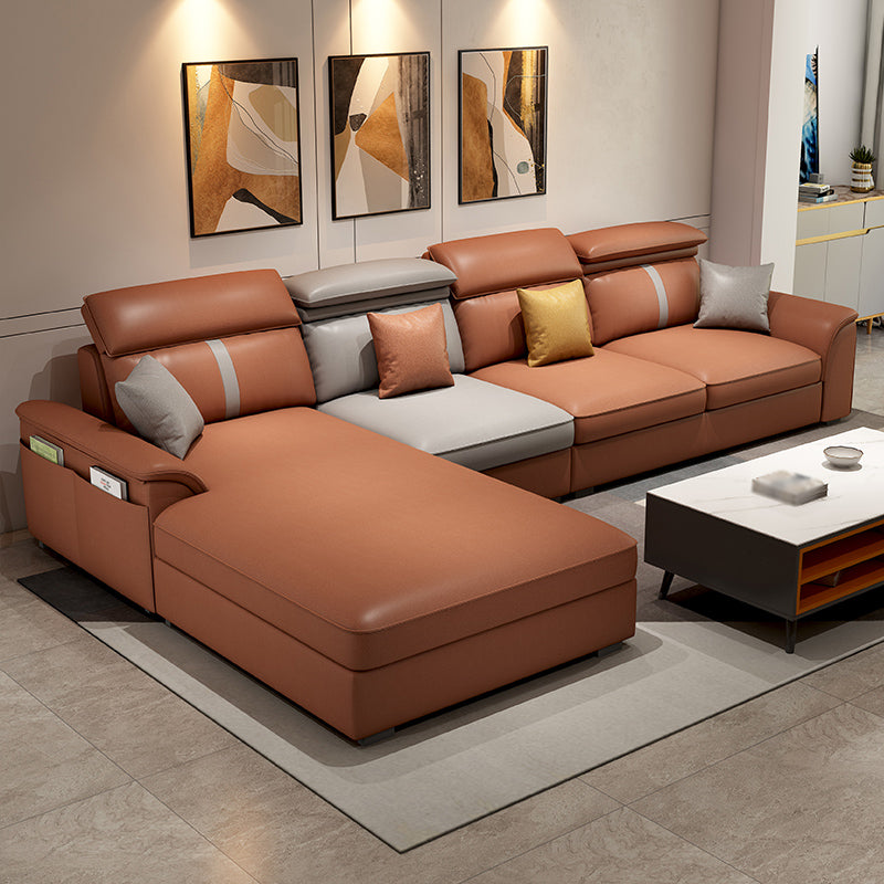 4-Seater L-Shape Storage Cushion Back Sectional Sofa with Chaise Orange Left Clearhalo 'furn' 'furn_sectionals' 'Furniture' 'furniture_sectionals' 'kitchen' 'kitchen_sectionals' 'Living Room Furniture' 'Sectionals' 4822725