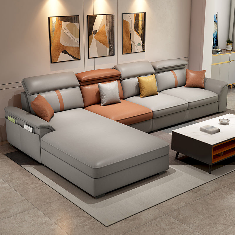 4-Seater L-Shape Storage Cushion Back Sectional Sofa with Chaise Light Grey Left Clearhalo 'furn' 'furn_sectionals' 'Furniture' 'furniture_sectionals' 'kitchen' 'kitchen_sectionals' 'Living Room Furniture' 'Sectionals' 4822728