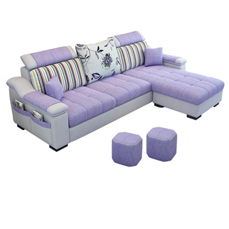 Modern Square Arm Sectionals 106.3"L x 57"W x 35.43"H High Back Sofa with Storage Purple Cotton Blend Clearhalo 'furn' 'furn_sectionals' 'Furniture' 'furniture_sectionals' 'kitchen' 'kitchen_sectionals' 'Living Room Furniture' 'Sectionals' 4822755