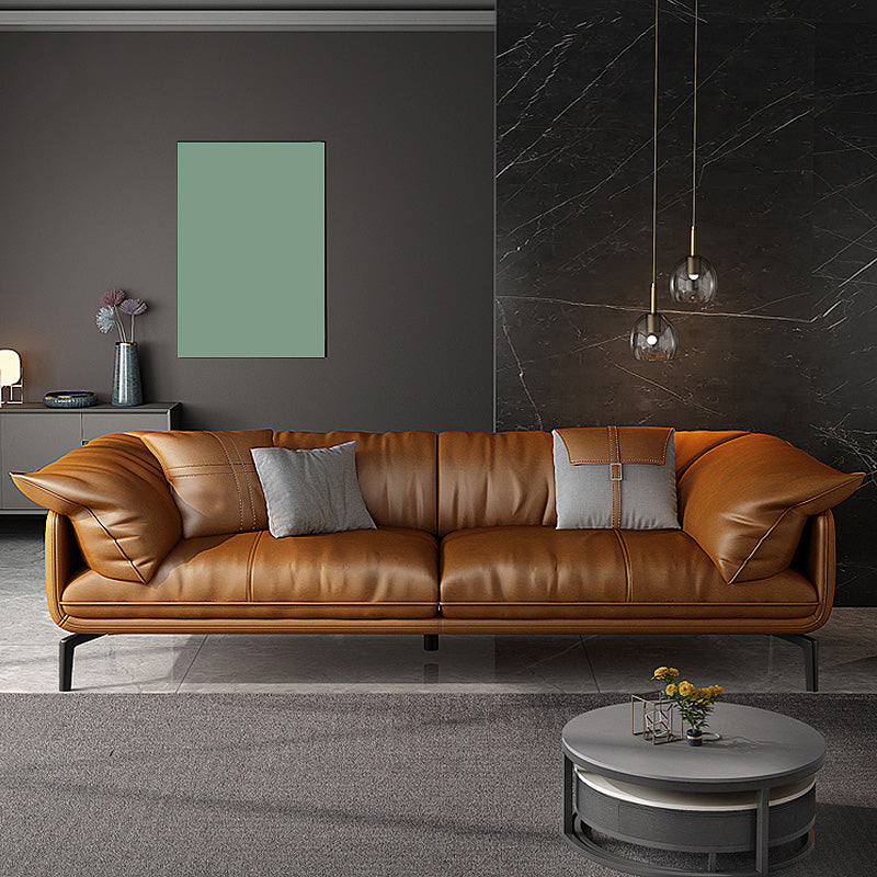 Brown Leather/Faux Leather Sectional Pillow Top Arm for Living Room 87"L x 35.5"W x 33"H Faux Leather Clearhalo 'furn' 'furn_sectionals' 'Furniture' 'furniture_sectionals' 'kitchen' 'kitchen_sectionals' 'Living Room Furniture' 'Sectionals' 4822774