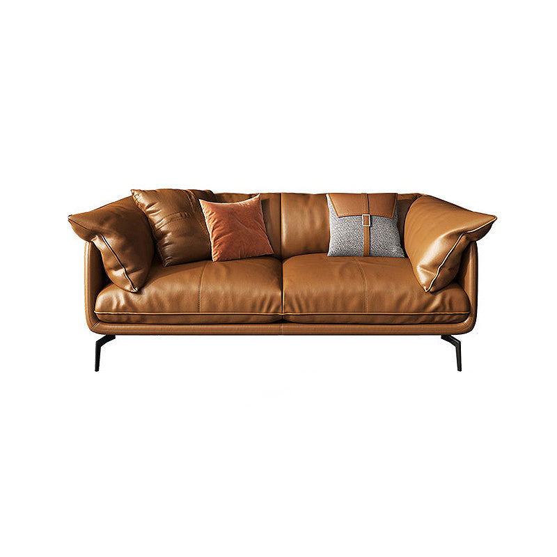 Brown Leather/Faux Leather Sectional Pillow Top Arm for Living Room 71"L x 35.5"W x 33"H Clearhalo 'furn' 'furn_sectionals' 'Furniture' 'furniture_sectionals' 'kitchen' 'kitchen_sectionals' 'Living Room Furniture' 'Sectionals' 4822781