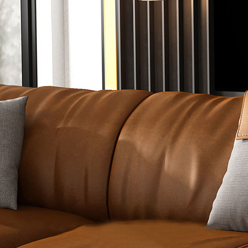 Brown Leather/Faux Leather Sectional Pillow Top Arm for Living Room Clearhalo 'furn' 'furn_sectionals' 'Furniture' 'furniture_sectionals' 'kitchen' 'kitchen_sectionals' 'Living Room Furniture' 'Sectionals' 4822782