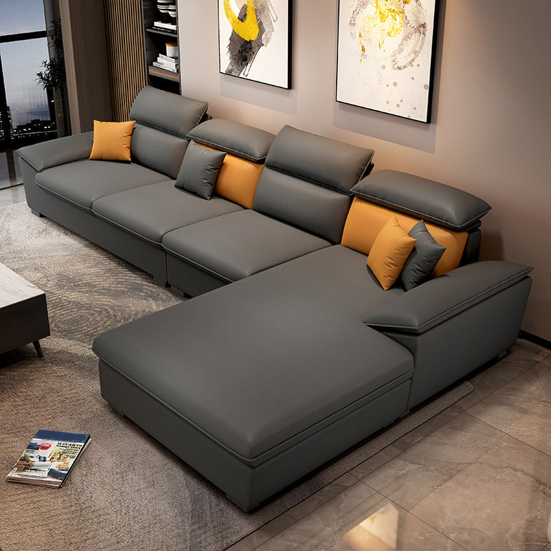 Pillow Top Arms Stain-Resistant Soft Modular Sectionals with Reversible Chaise Dark Gray Right Clearhalo 'furn' 'furn_sectionals' 'Furniture' 'furniture_sectionals' 'kitchen' 'kitchen_sectionals' 'Living Room Furniture' 'Sectionals' 4822797
