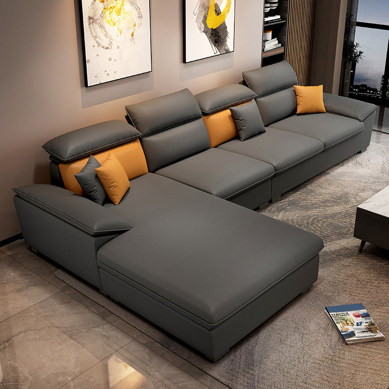 Pillow Top Arms Stain-Resistant Soft Modular Sectionals with Reversible Chaise Dark Gray Left Clearhalo 'furn' 'furn_sectionals' 'Furniture' 'furniture_sectionals' 'kitchen' 'kitchen_sectionals' 'Living Room Furniture' 'Sectionals' 4822799
