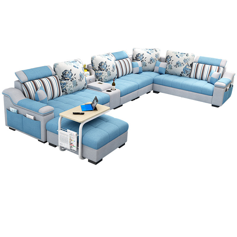 Sloped Arms Pillowed Back Cushions Sectionals Sofas for Living Room Sky Blue Clearhalo 'furn' 'furn_sectionals' 'Furniture' 'furniture_sectionals' 'kitchen' 'kitchen_sectionals' 'Living Room Furniture' 'Sectionals' 4822806