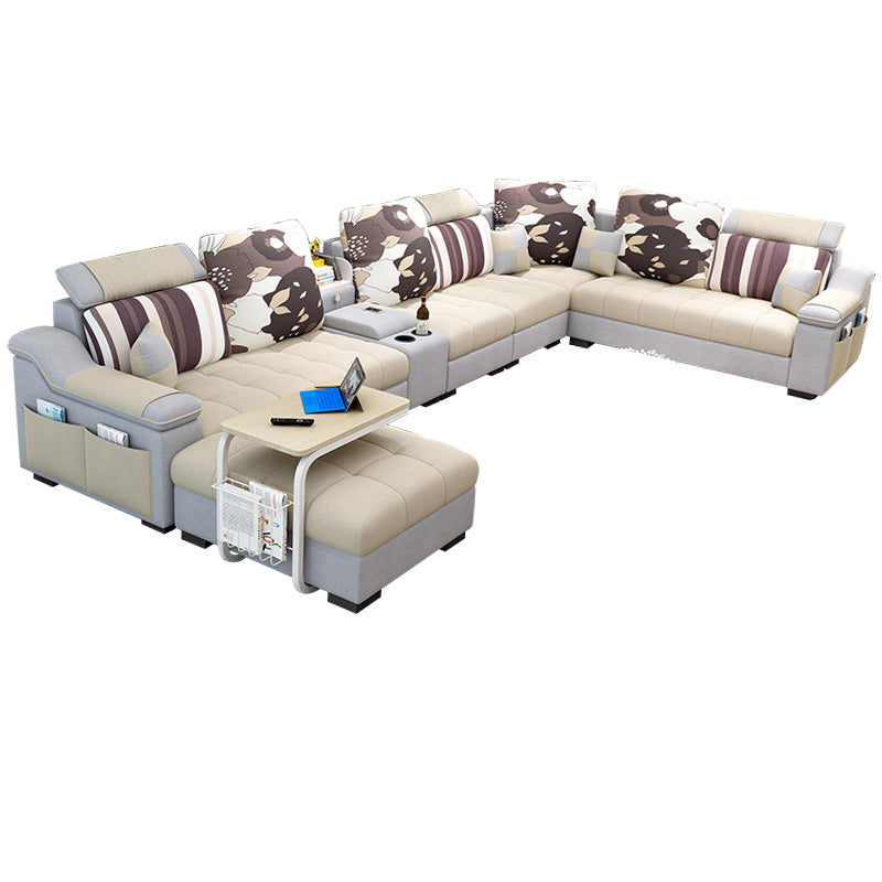 Sloped Arms Pillowed Back Cushions Sectionals Sofas for Living Room Light Yellow Clearhalo 'furn' 'furn_sectionals' 'Furniture' 'furniture_sectionals' 'kitchen' 'kitchen_sectionals' 'Living Room Furniture' 'Sectionals' 4822808