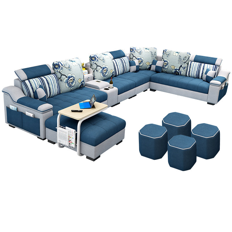 Sloped Arms Pillowed Back Cushions Sectionals Sofas for Living Room Dark Blue Clearhalo 'furn' 'furn_sectionals' 'Furniture' 'furniture_sectionals' 'kitchen' 'kitchen_sectionals' 'Living Room Furniture' 'Sectionals' 4822809