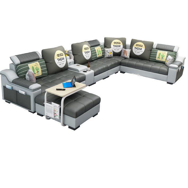 Sloped Arms Pillowed Back Cushions Sectionals Sofas for Living Room Gray Clearhalo 'furn' 'furn_sectionals' 'Furniture' 'furniture_sectionals' 'kitchen' 'kitchen_sectionals' 'Living Room Furniture' 'Sectionals' 4822813