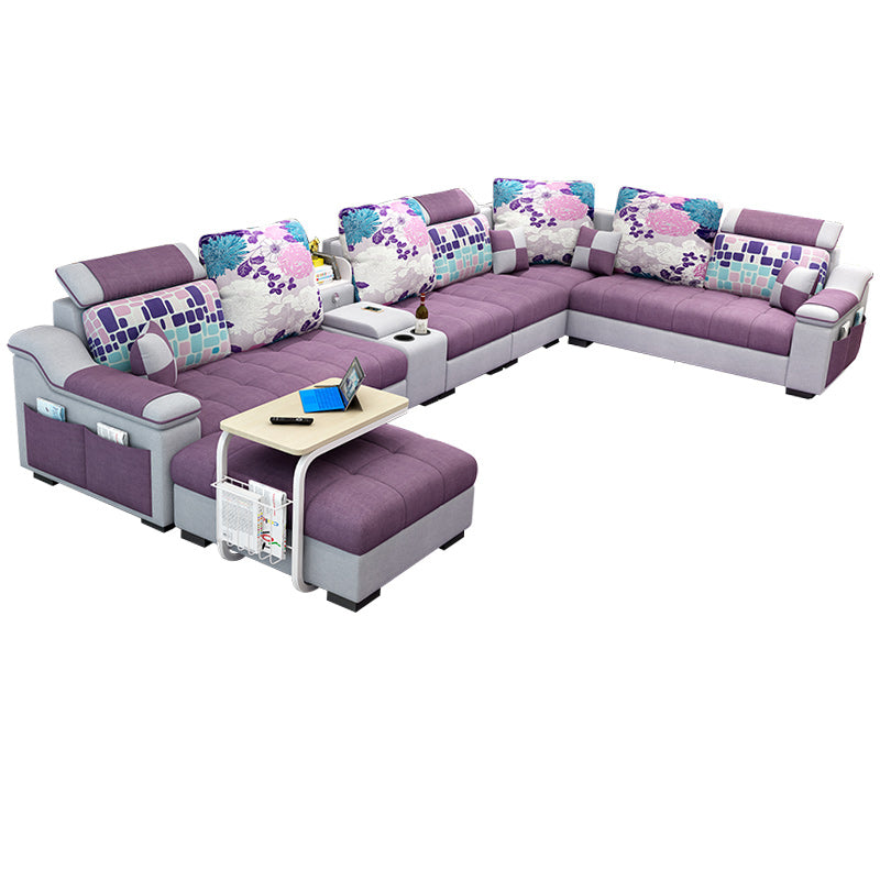 Sloped Arms Pillowed Back Cushions Sectionals Sofas for Living Room Violet Clearhalo 'furn' 'furn_sectionals' 'Furniture' 'furniture_sectionals' 'kitchen' 'kitchen_sectionals' 'Living Room Furniture' 'Sectionals' 4822817