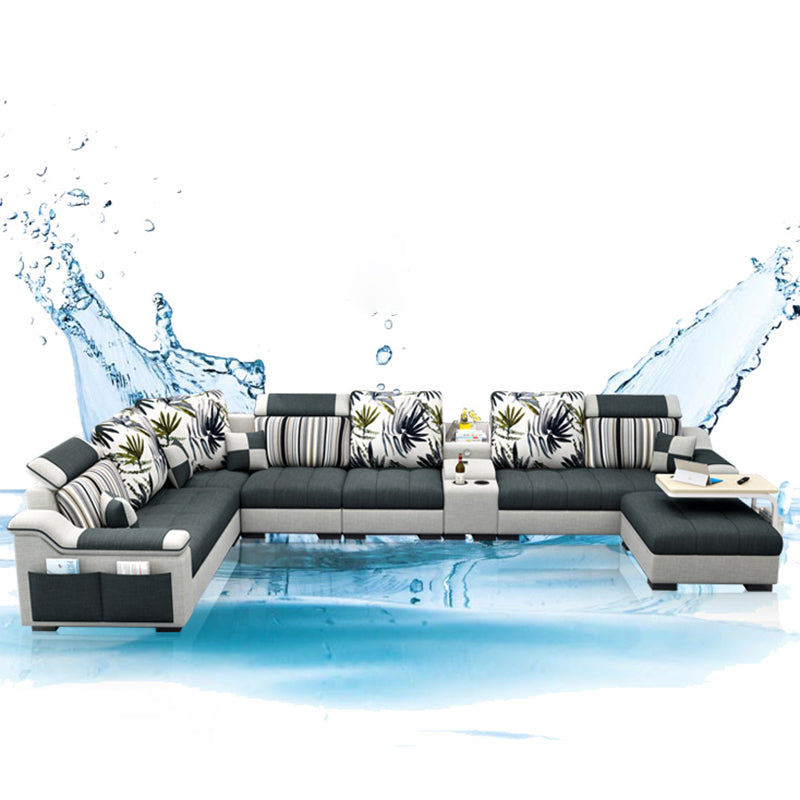 Sloped Arms Pillowed Back Cushions Sectionals Sofas for Living Room Clearhalo 'furn' 'furn_sectionals' 'Furniture' 'furniture_sectionals' 'kitchen' 'kitchen_sectionals' 'Living Room Furniture' 'Sectionals' 4822820