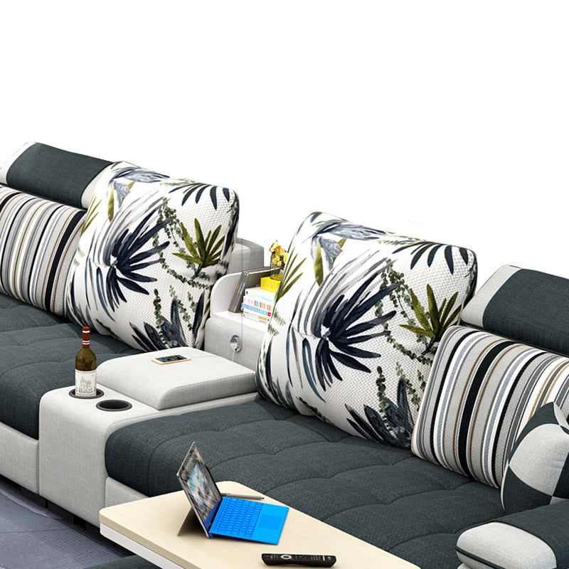 Sloped Arms Pillowed Back Cushions Sectionals Sofas for Living Room Clearhalo 'furn' 'furn_sectionals' 'Furniture' 'furniture_sectionals' 'kitchen' 'kitchen_sectionals' 'Living Room Furniture' 'Sectionals' 4822825