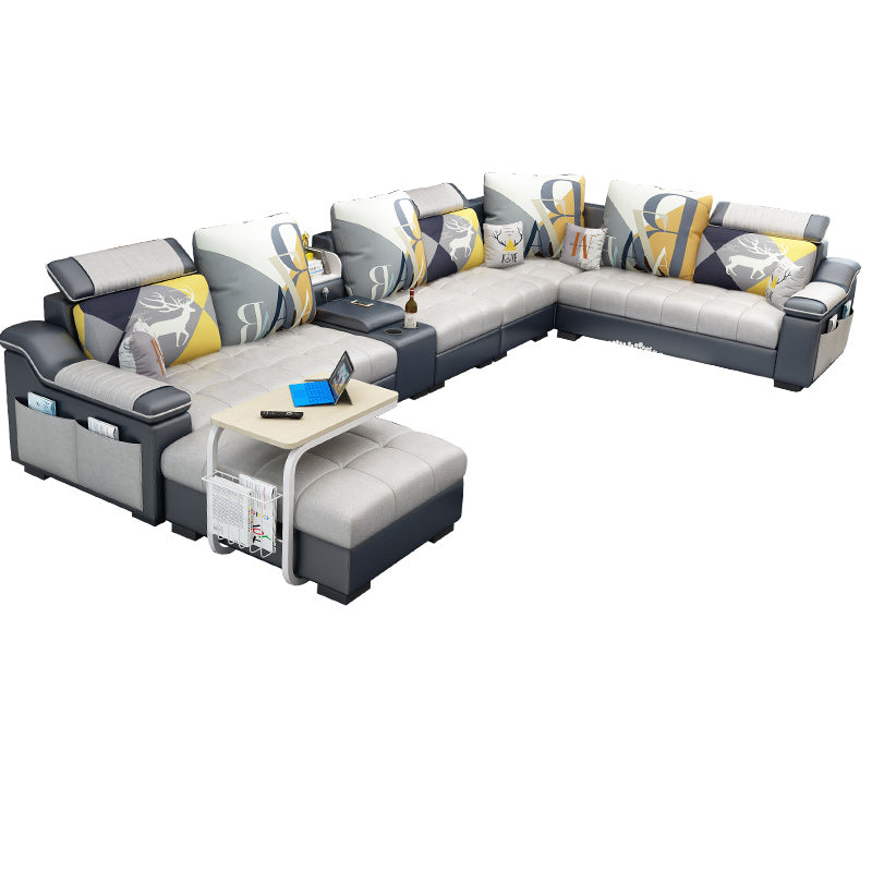 Sloped Arms Pillowed Back Cushions Sectionals Sofas for Living Room Beige Clearhalo 'furn' 'furn_sectionals' 'Furniture' 'furniture_sectionals' 'kitchen' 'kitchen_sectionals' 'Living Room Furniture' 'Sectionals' 4822830