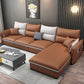 Square Arm Pillowed Back Cushions 4-Seater Sectional Sofa with Chaise Faux Leather Orange Clearhalo 'furn' 'furn_sectionals' 'Furniture' 'furniture_sectionals' 'kitchen' 'kitchen_sectionals' 'Living Room Furniture' 'Sectionals' 4822833