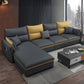 Square Arm Pillowed Back Cushions 4-Seater Sectional Sofa with Chaise Dark Gray Sponge Clearhalo 'furn' 'furn_sectionals' 'Furniture' 'furniture_sectionals' 'kitchen' 'kitchen_sectionals' 'Living Room Furniture' 'Sectionals' 4822835