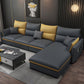 Square Arm Pillowed Back Cushions 4-Seater Sectional Sofa with Chaise Faux Leather Dark Gray Latex Clearhalo 'furn' 'furn_sectionals' 'Furniture' 'furniture_sectionals' 'kitchen' 'kitchen_sectionals' 'Living Room Furniture' 'Sectionals' 4822836