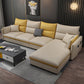 Square Arm Pillowed Back Cushions 4-Seater Sectional Sofa with Chaise Faux Leather Light Yellow Clearhalo 'furn' 'furn_sectionals' 'Furniture' 'furniture_sectionals' 'kitchen' 'kitchen_sectionals' 'Living Room Furniture' 'Sectionals' 4822837