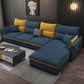 Square Arm Pillowed Back Cushions 4-Seater Sectional Sofa with Chaise Cotton Blend Dark Blue Clearhalo 'furn' 'furn_sectionals' 'Furniture' 'furniture_sectionals' 'kitchen' 'kitchen_sectionals' 'Living Room Furniture' 'Sectionals' 4822838